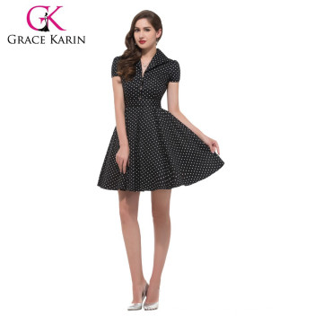 Vestido retro barato CL6089-9 # de la vendimia del negro de la manga del algodón de la tolerancia de Karin #